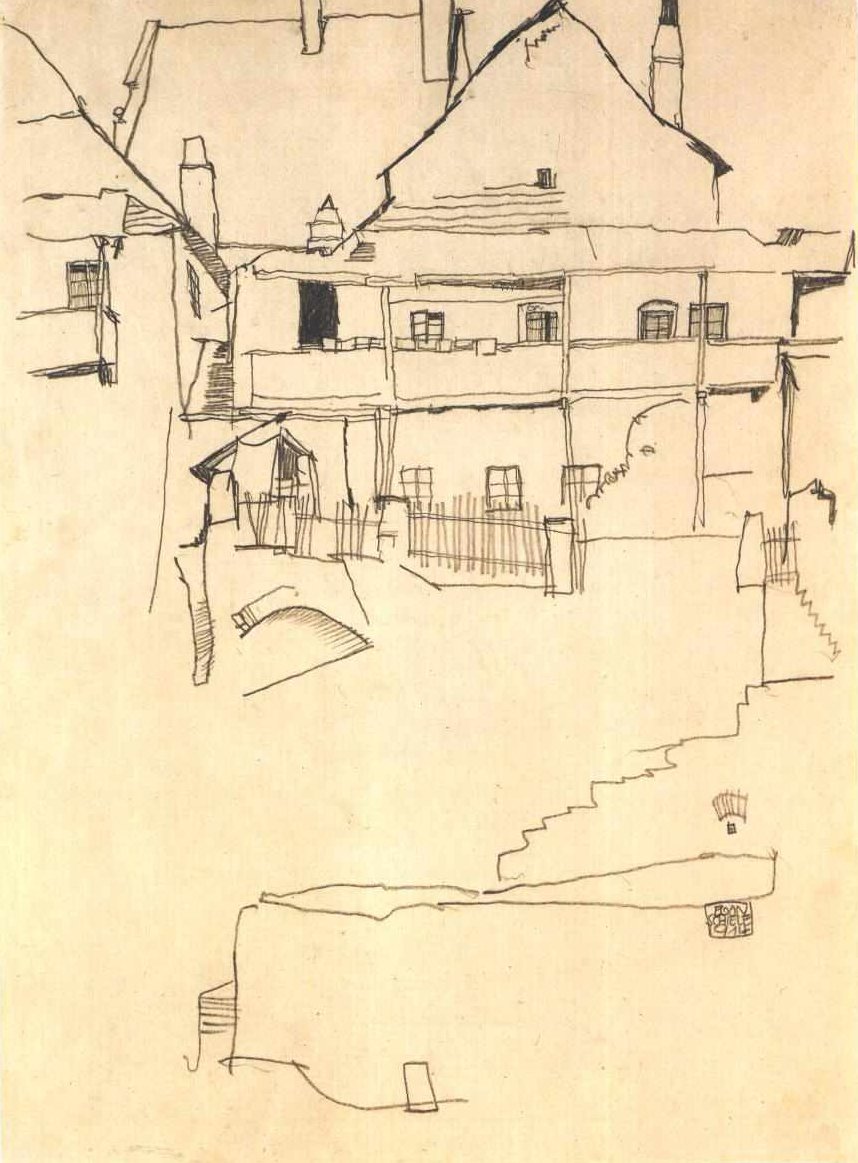 瓦屋根の絵の家の研究 作： エゴンシーレ
