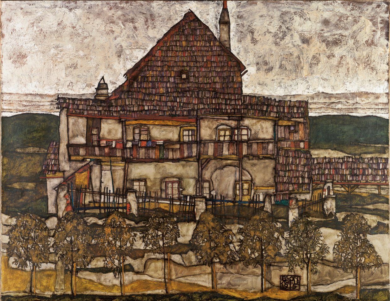 シングル屋根の家 (旧家 II) - シーレ、エゴン (1890-1918) - 1911 - キャンバスに油彩 - 110x140 - レオポルド美術館、ウィーン 作： エゴンシーレ