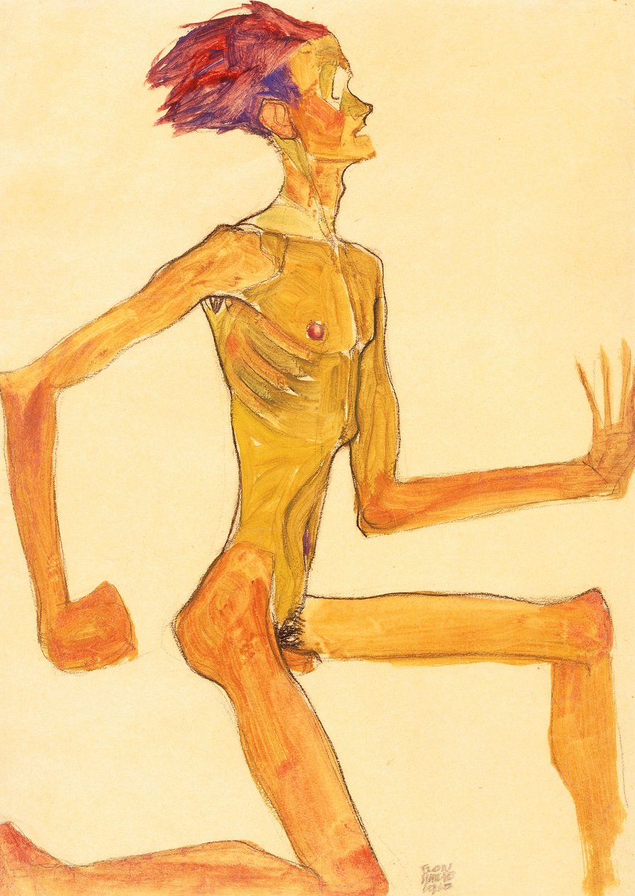 裸の男をひざまずいて、右の横顔 作： エゴンシーレ