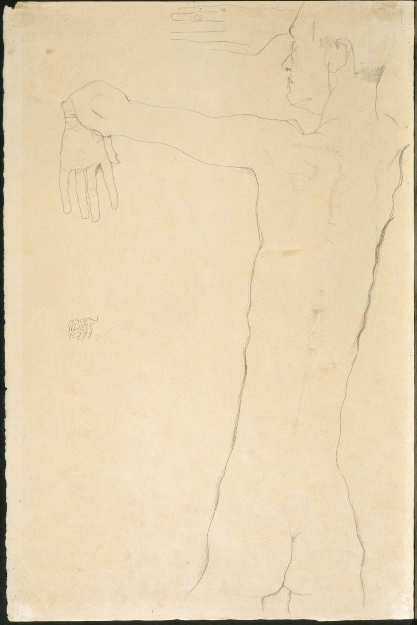 腕を上げた裸の男 (直腸) 作： エゴンシーレ