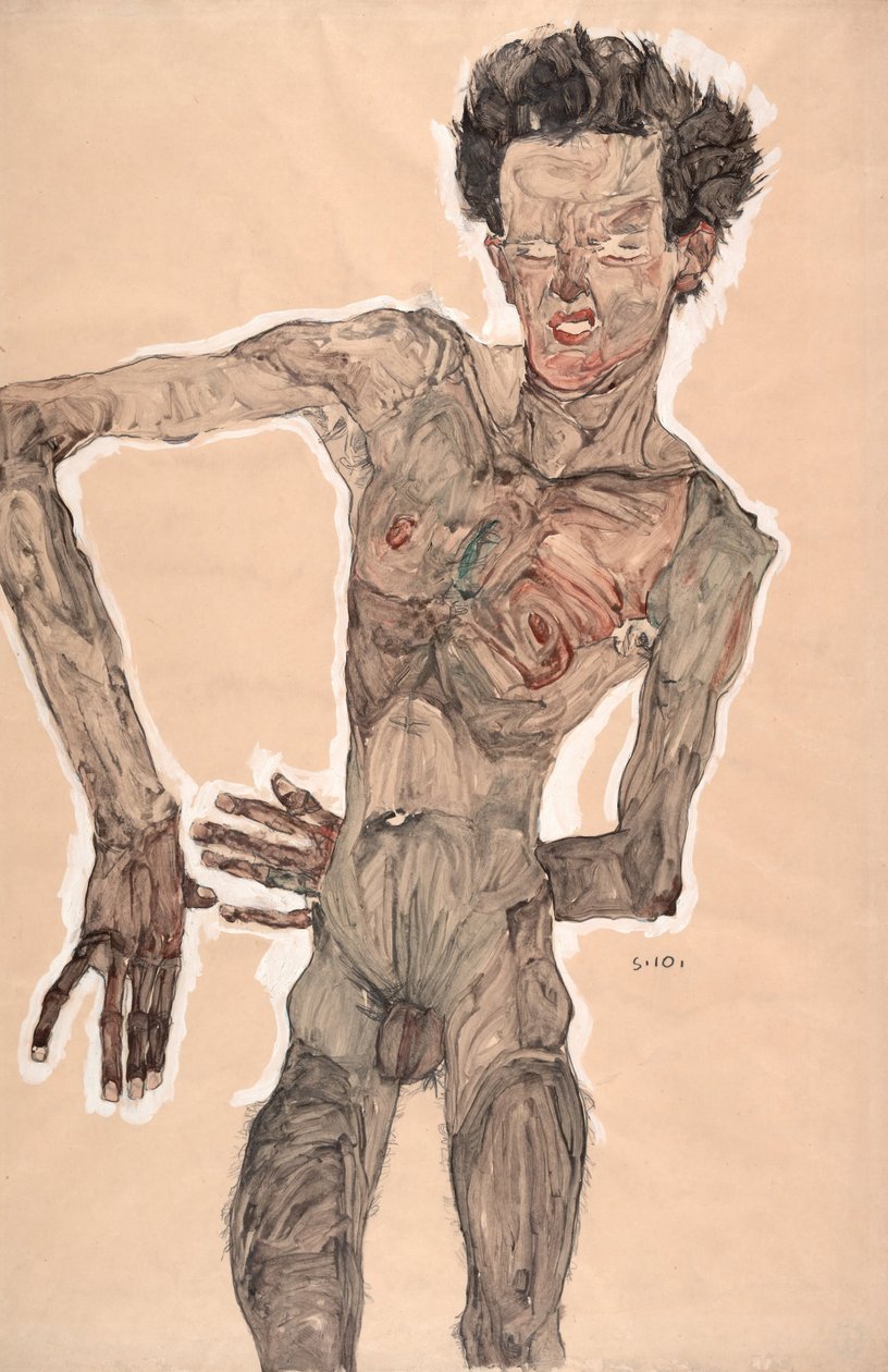 裸の自画像、しかめっ面 作： エゴンシーレ