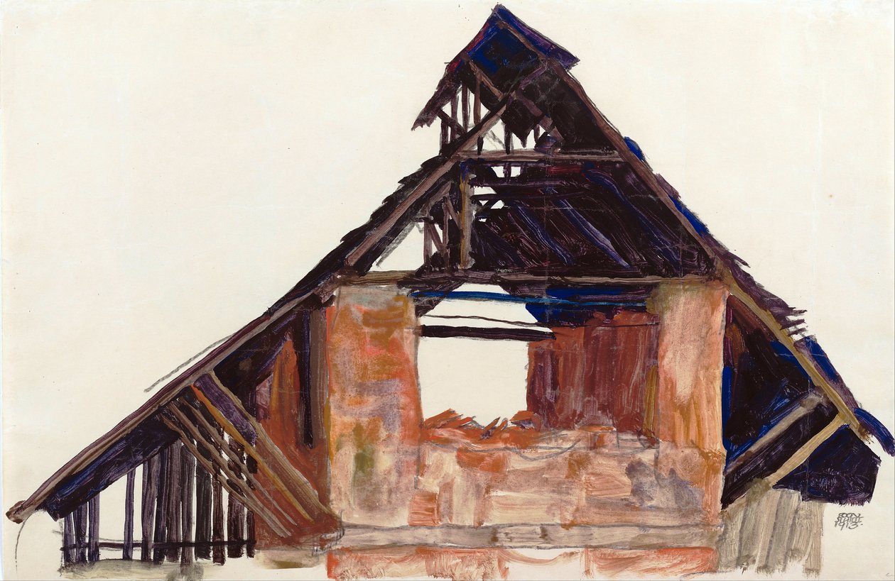 Old Gable (vieux gable) - シーレ、エゴン (1890-1918) - 1913 - 紙にガッシュ - 32x48,6 - レオポルド美術館、ウィーン 作： エゴンシーレ