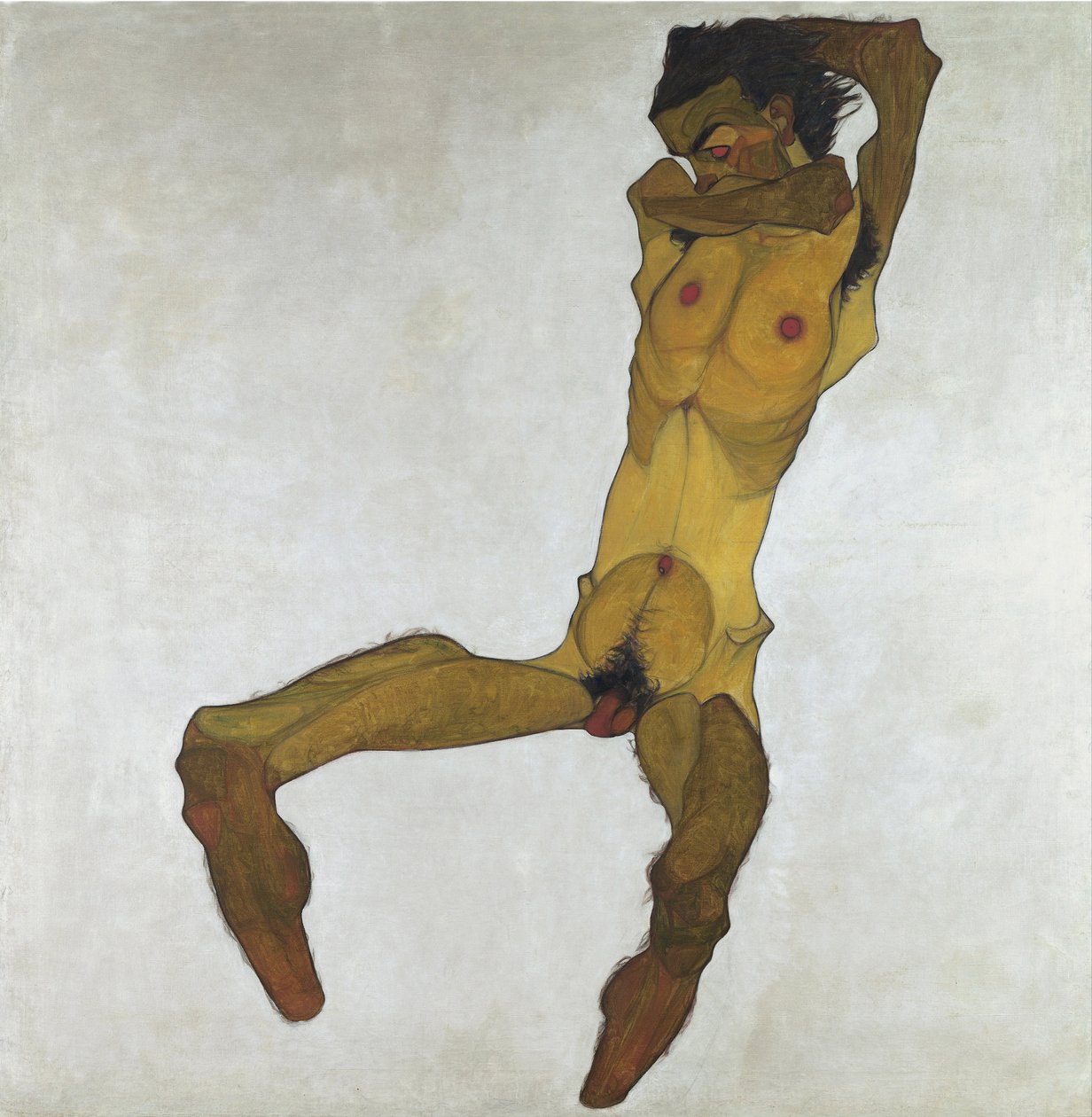 座っている男性ヌード (自画像) - シーレ、エゴン (1890-1918) - 1910 - キャンバスに油彩 - 152,5x150 - レオポルド美術館、ウィーン 作： エゴンシーレ
