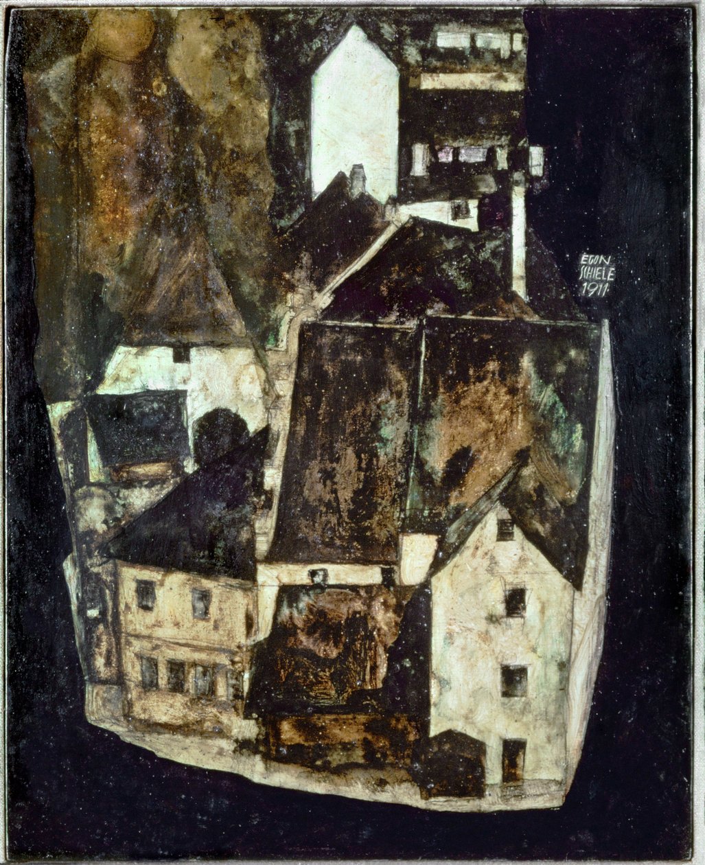 Tote Stadt III (Stadt am blauen Fluss III) [死んだ町 Iii (青い川の町 III)], ... (木に油彩とガッシュ) 作： エゴンシーレ