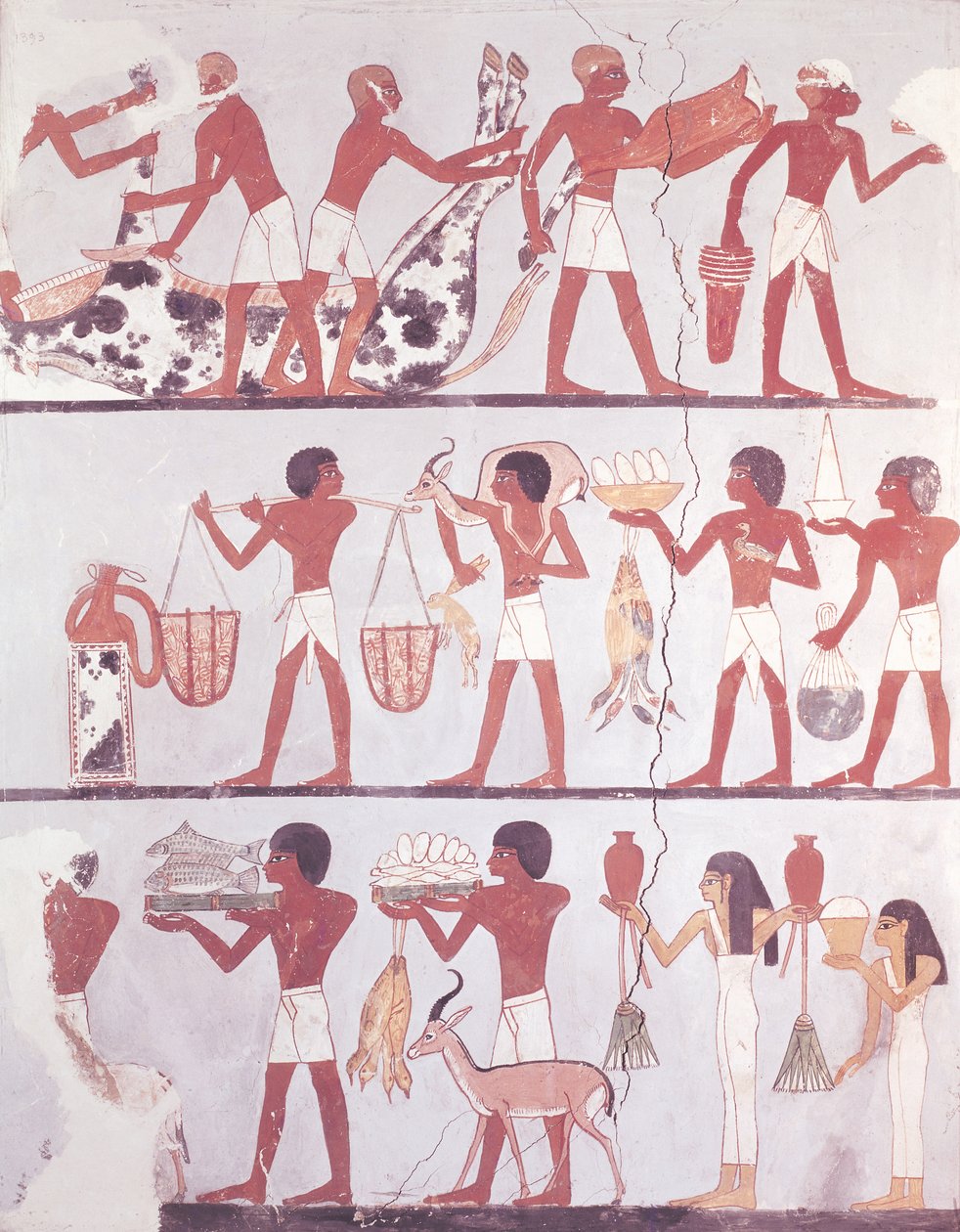 肉屋と召使いが供物を持って来るシーン、温宗の墓、紀元前1375年頃 作： エジプト第18王朝
