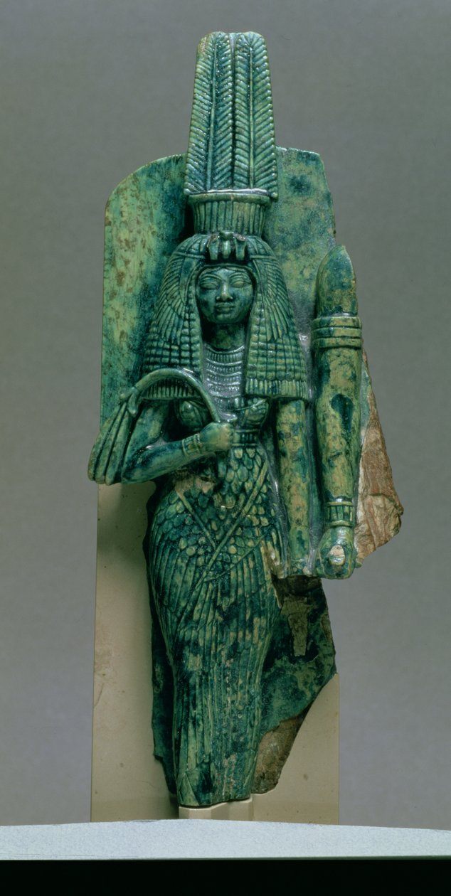 ティエエ女王の小像、アメノフィス3世の妻、ニューキングダム、紀元前1391-1353年（ガラス張りのステアタイト） 作： エジプト第18王朝