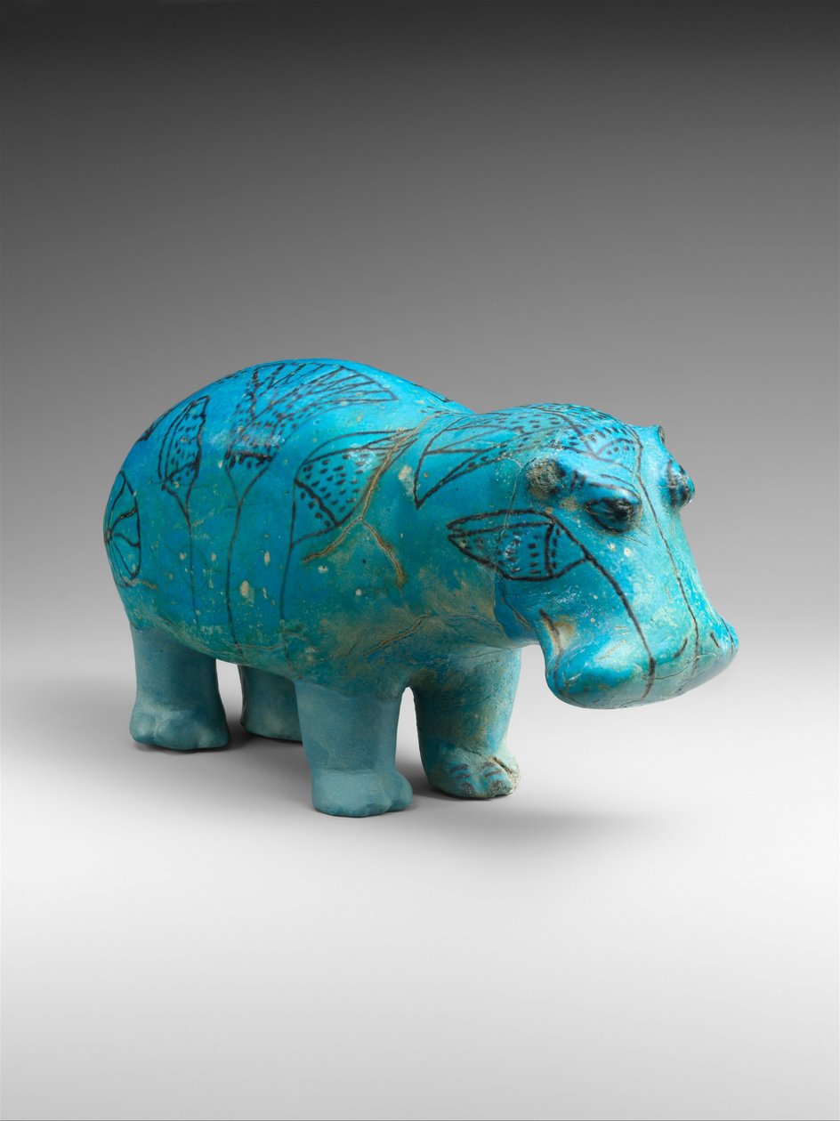 立っているカバ、紀元前1900年頃（ファイアンス） 作： エジプト第12王朝