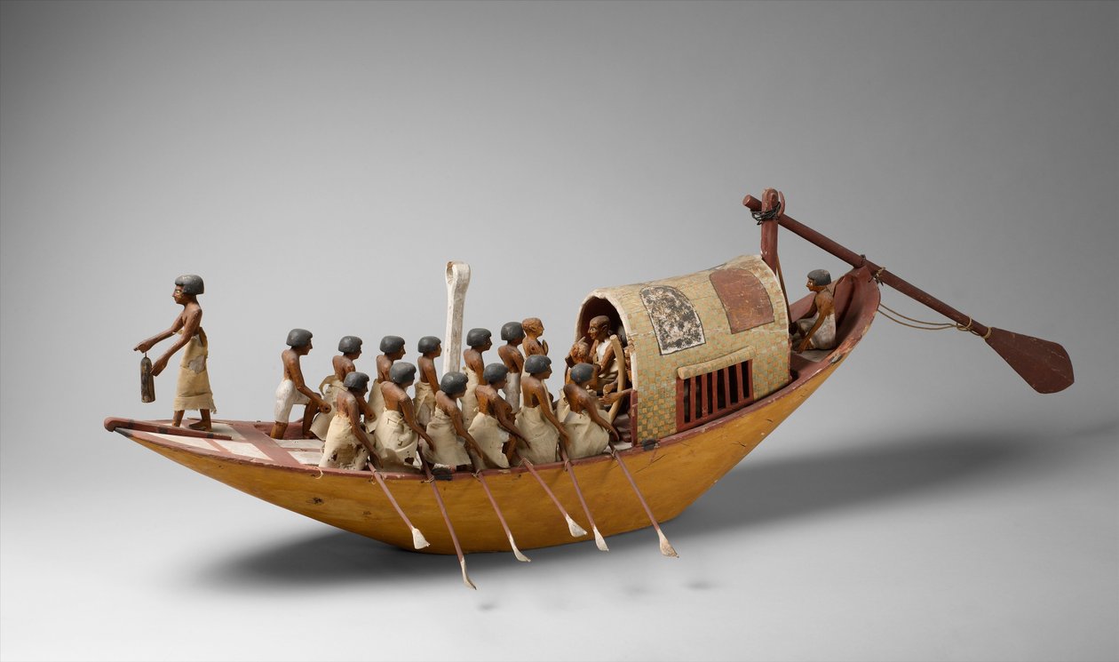 メケトレの墓から漕ぎ出される旅の舟、紀元前1981～1975年頃（木、絵の具、ジェッソ、麻ひも、リネン 作： エジプト第12王朝