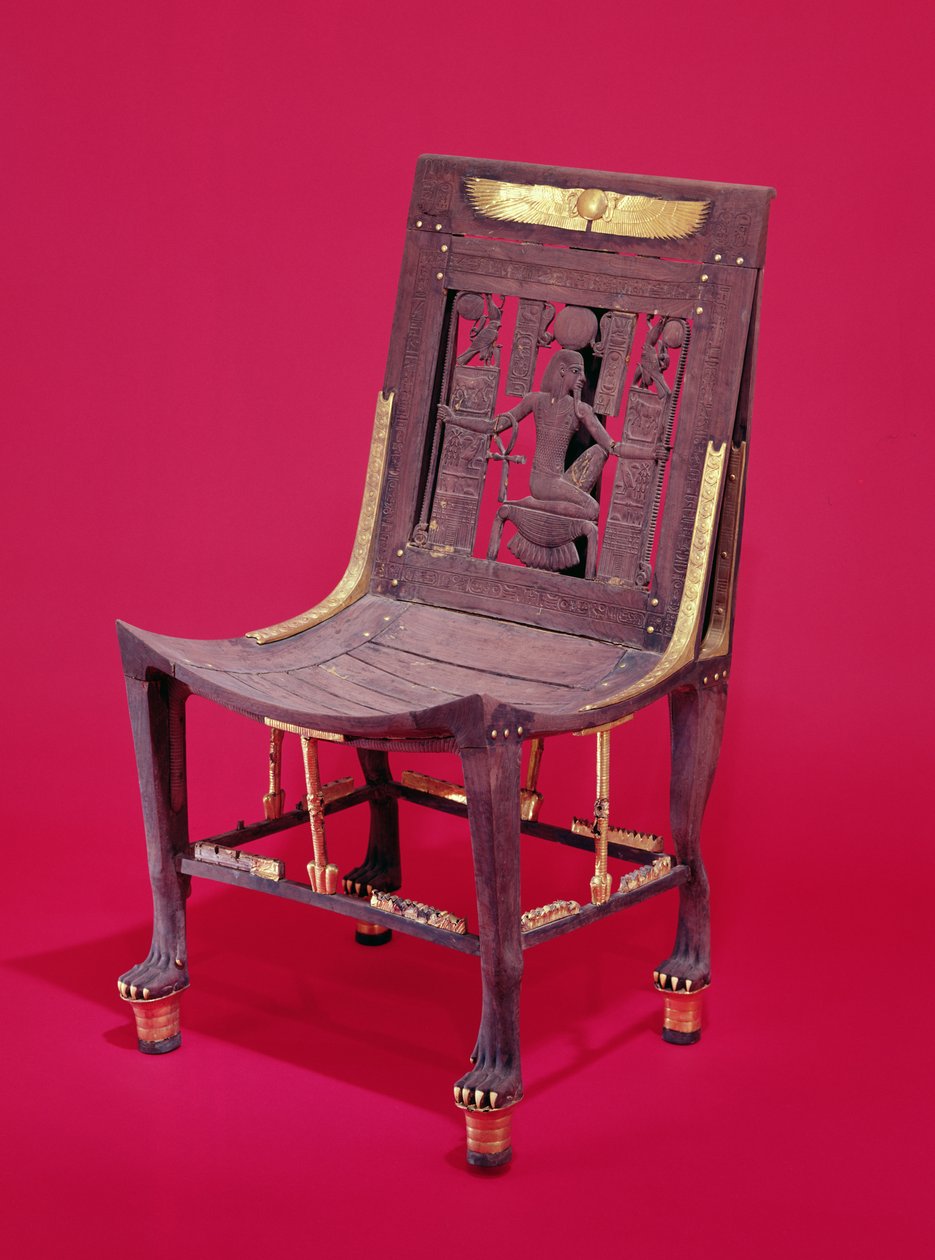 数百万年の精神を描いたツタンカーメンの墓（紀元前1370〜1352年）の椅子、ニューキングダム（シダーウッド）（148192も参照） 作： エジプト第18王朝