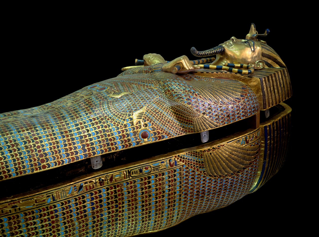 エジプトの古代遺跡：トゥタンカムンのトレゾール（ツタンカーメンまたはオールアンクアムン）の石棺 作： エジプト第18王朝