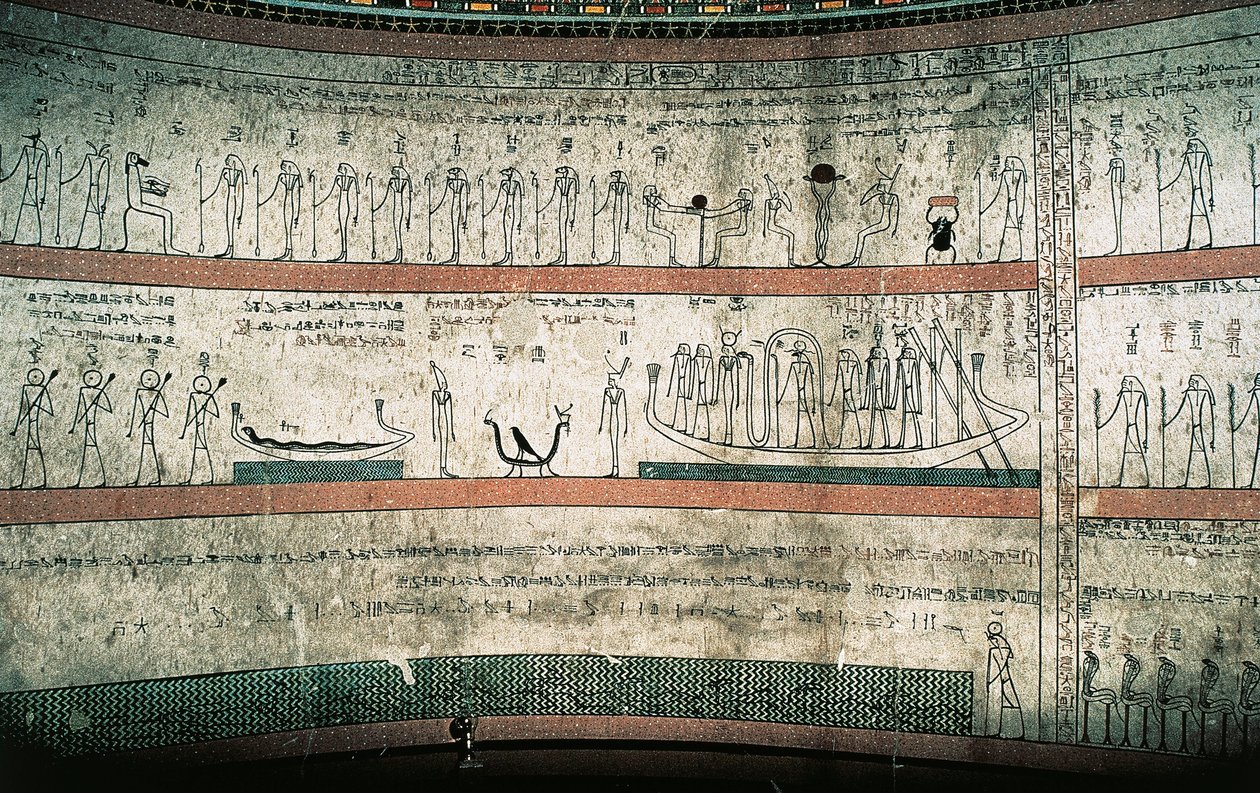 Afrescos retratando o Livro de Amduat, A jornada do barco solar, na parede oeste das câmaras funerárias 作： エジプト第18王朝
