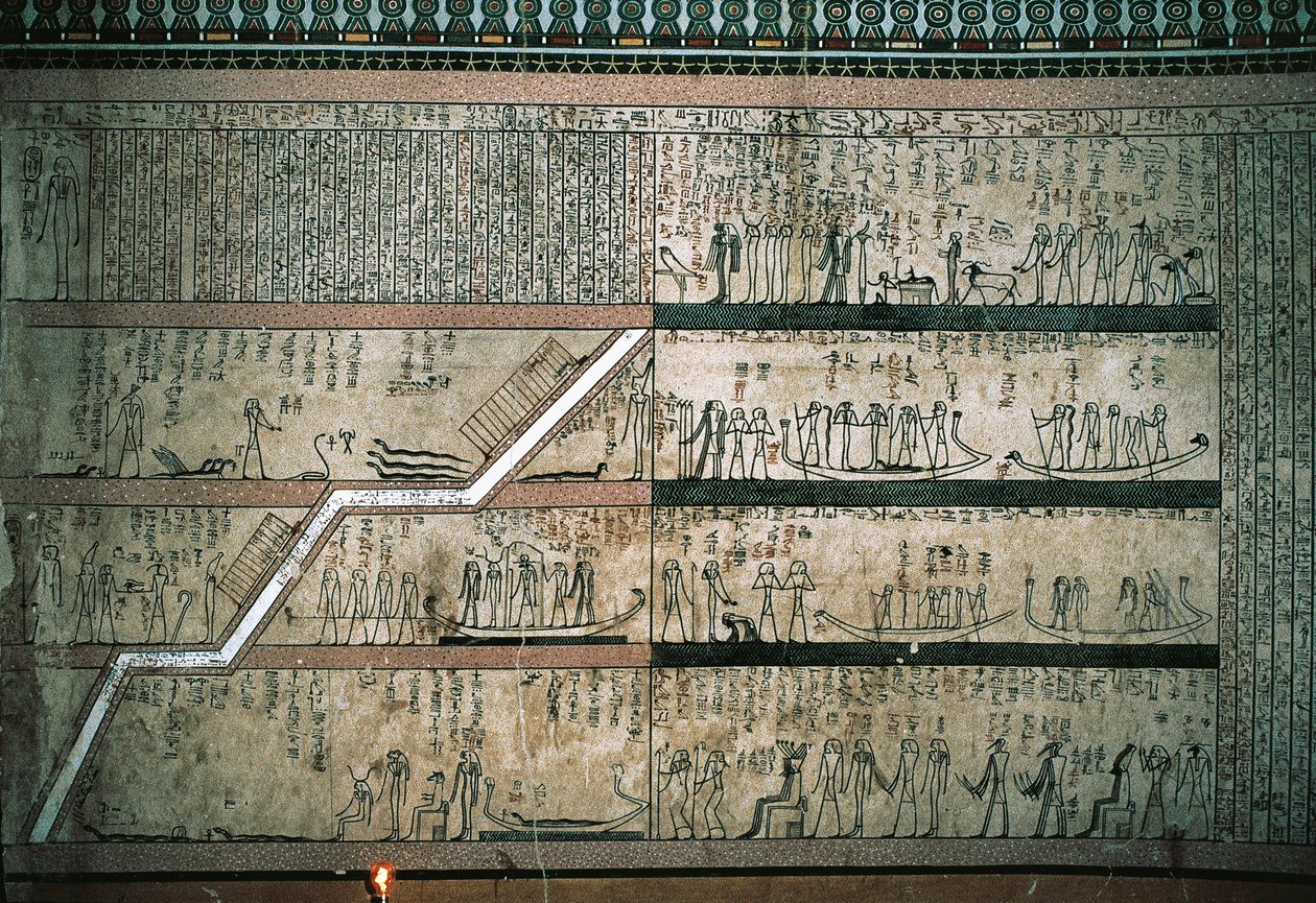 埋葬室東壁面にある「アムドゥアトの書」「太陽船の旅」を描いた