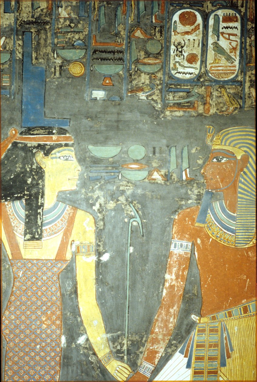 ホレムヘブの墓からのホレムヘブとイシス（c.1323-1295 BC）ニューキングダム（壁画） 作： エジプト第18王朝