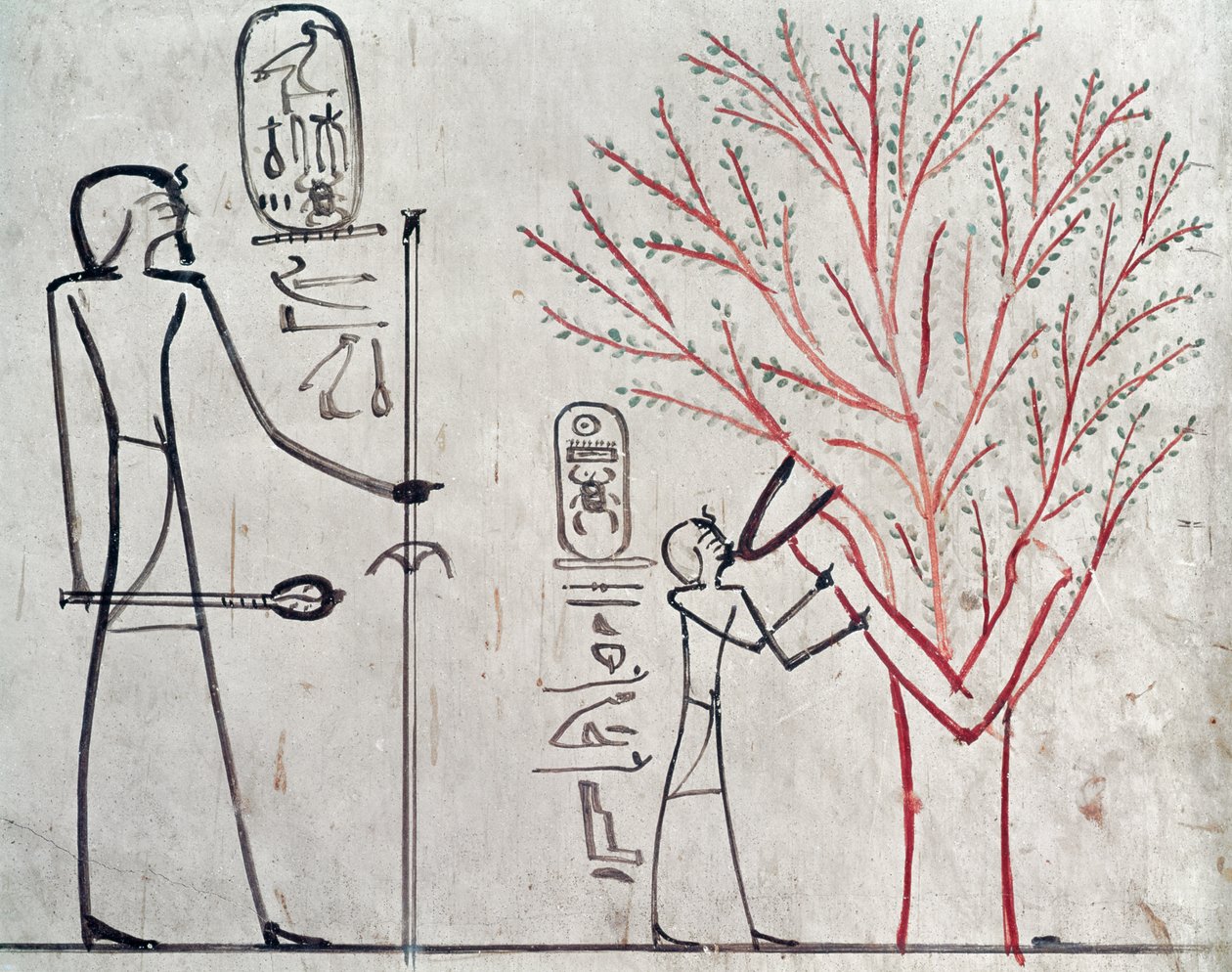 イシスはスズメバチの乳を吸うツトモシスIII（c.1479-1425 BC）に変身（壁画） 作： エジプト第18王朝