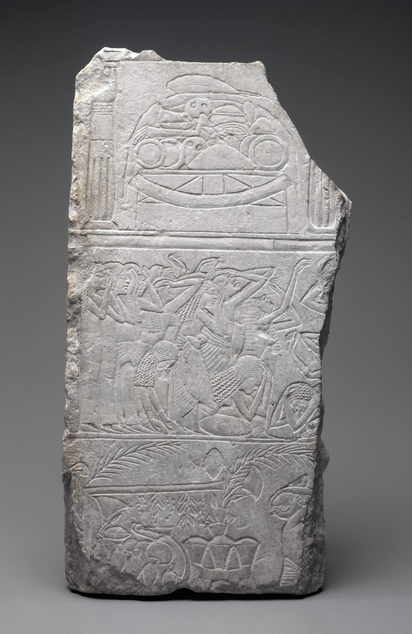 喪主と葬儀用肉のレリーフ、新王国時代、前1340年頃（石灰岩 作： エジプト第18王朝