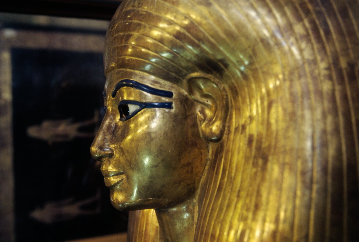 王家の谷、エジプト、エジプト文明、新王国時代、第18王朝、ユヤ・ジュヤの墓から出土したジュヤの石棺、詳細 作： エジプト第18王朝