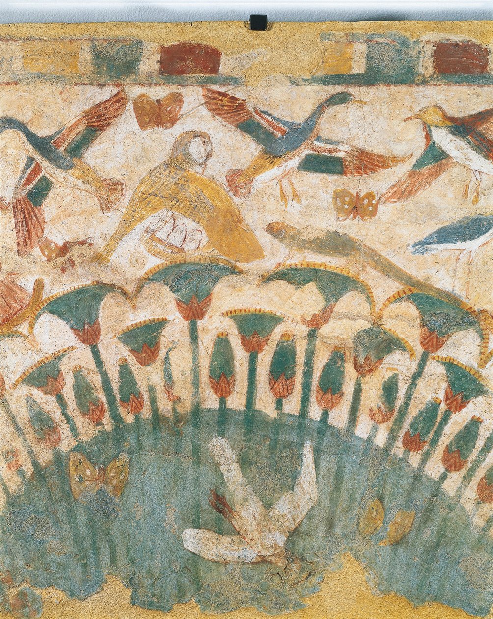 ナイル川沿いの湿地の動植物を描いた壁画（ネフェレヘテプの墓から）、詳細 作： エジプト第18王朝