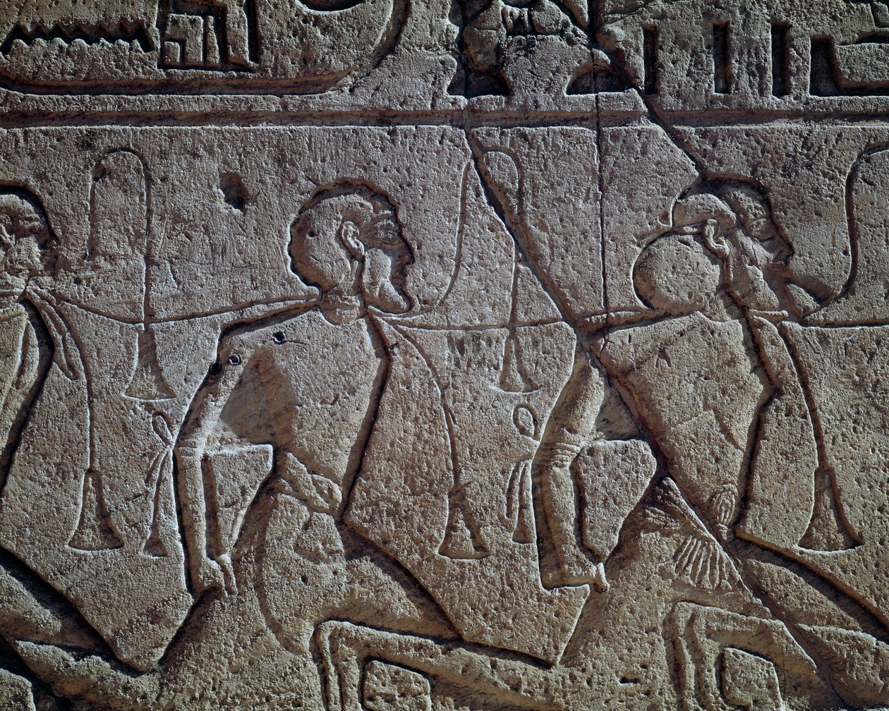 彫刻レリーフ 背中 アッシリア人、ラムセス2世の囚人、レリーフ、アブシンベルの主神殿