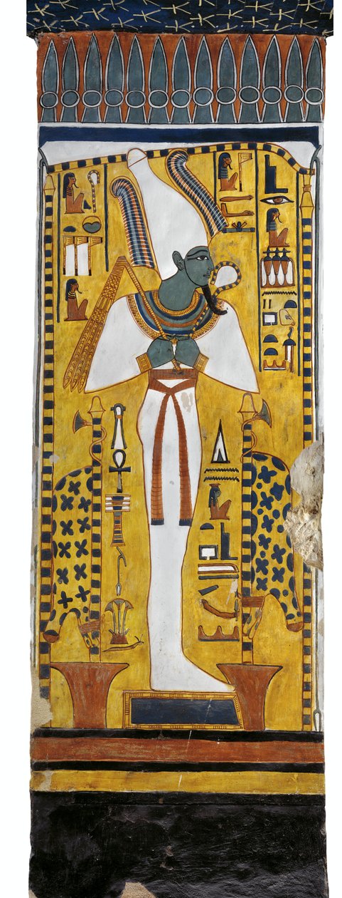 エジプト、テーベ、ルクソール、王妃の谷、ネフェルタリの墓、19王朝時代の埋葬室のオシリスの壁画 作： エジプト第19王朝