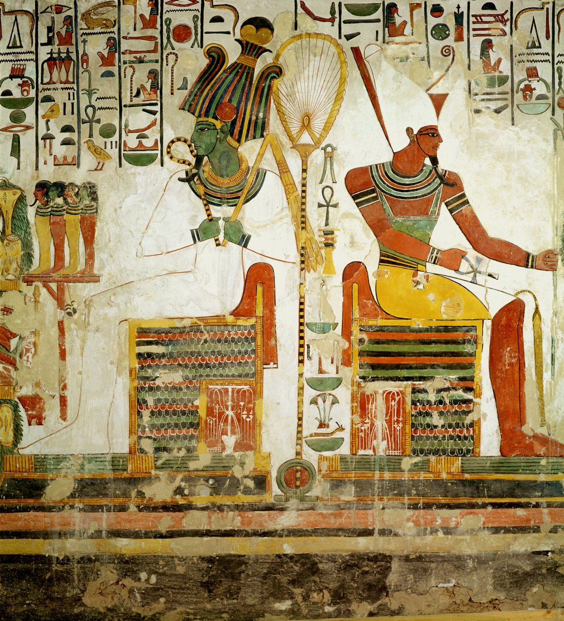 神々のオシリスとアトゥム、新王国ネフェルタリの墓（壁画） 作： エジプト第19王朝