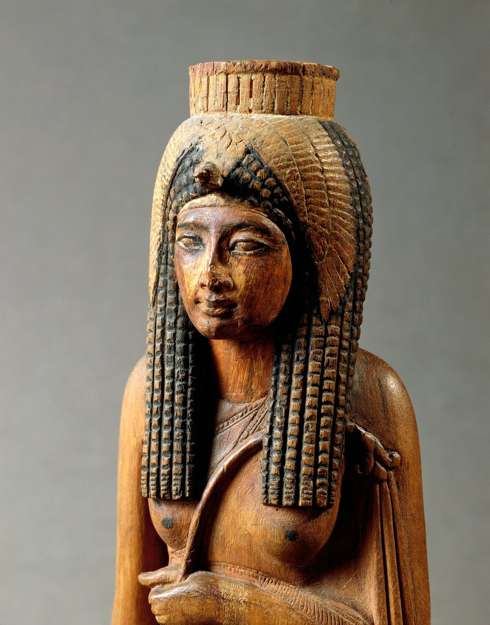 アメンホテプ1世の妻、アフメス・ネフェルタリの木像、デイル・エル・メディナ出土、胸像、詳細、新王国時代、16世紀 作： エジプト第19王朝