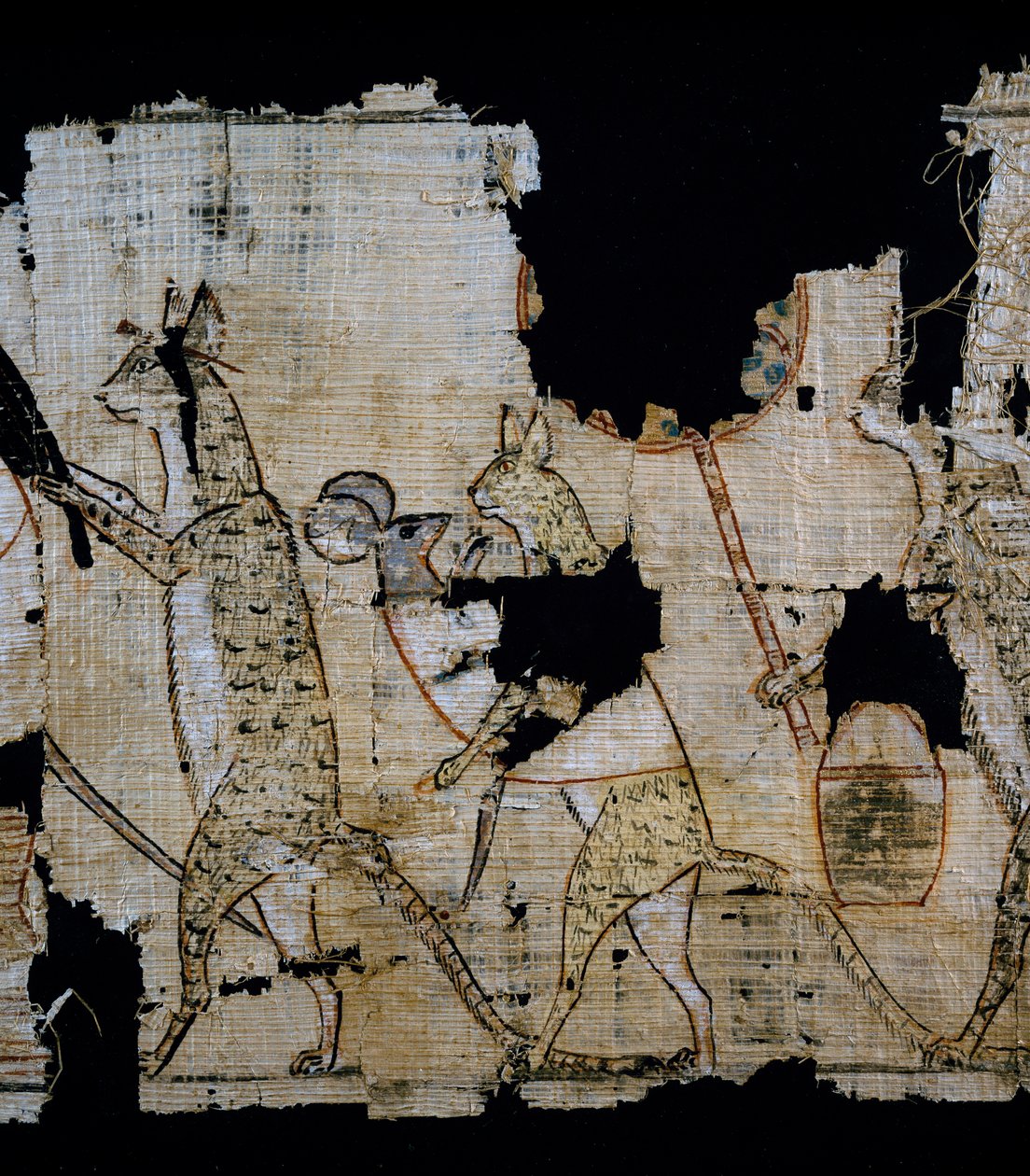 風刺場面を描いたパピルス、紀元前1100年頃、ラメセス9世の時代のもの、詳細、エジプト文明、新王国、第XX王朝 作： エジプト第20王朝