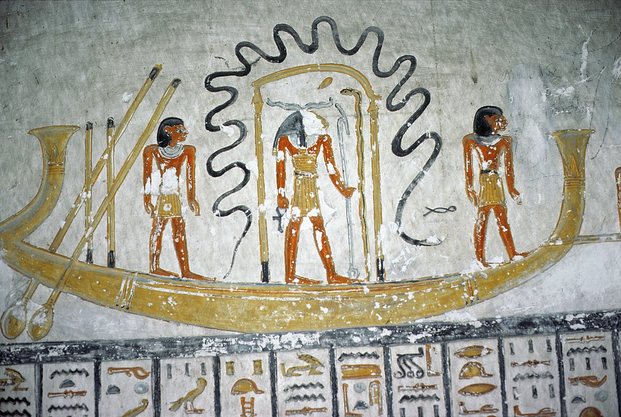夜の船に乗って、ラムセス6世の墓から、新しい王国（紀元前1145-1137年）（壁画） 作： エジプト第20王朝