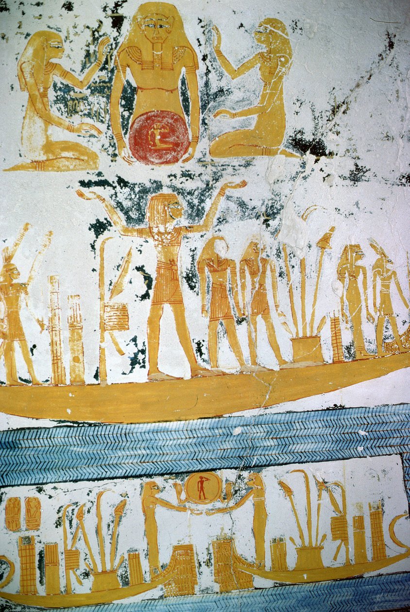 夜の船に乗って、ラムセス6世の墓から、新しい王国（紀元前1145-1137年）（壁画） 作： エジプト第20王朝