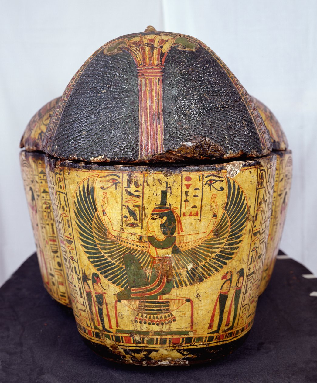紀元前1100年頃、新王国時代にデイル・エル・バーリで発見されたとされるネシームンのミイラの棺の上端（彩色された木材 作： エジプト第20王朝