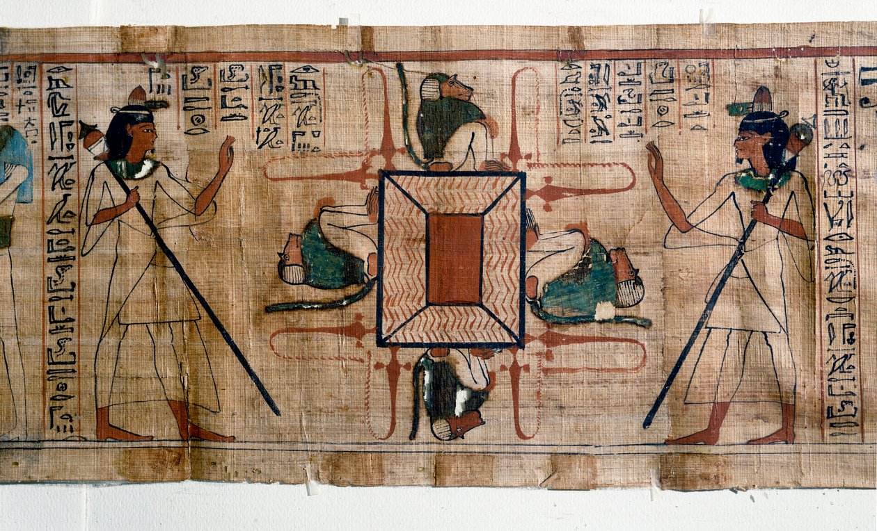 エジプトのアンティーク。火の湖から地獄へ。死者の書」のパピルス。第21王朝時代のパピルス 作： エジプト第21王朝