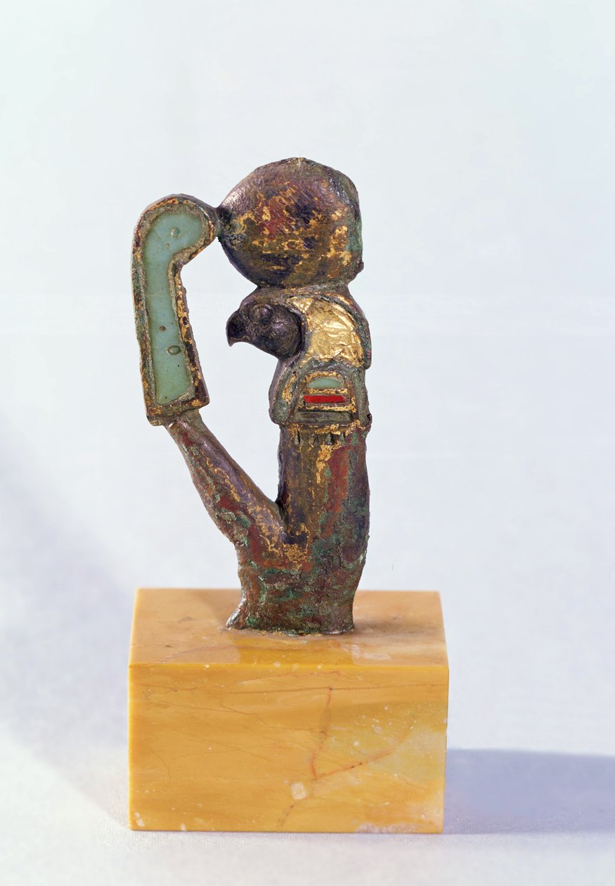 斎院時代のレ神（青銅と金にガラスペーストをちりばめたもの 作： エジプト第26王朝
