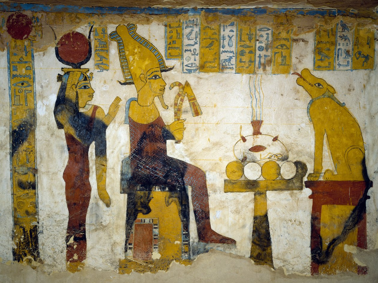 エジプト、ギザのバハリヤ・オアシスにあるパ・ネントウィーの墓の埋葬室に描かれた壁画。エジプト文明、第26王朝、前663〜525年。