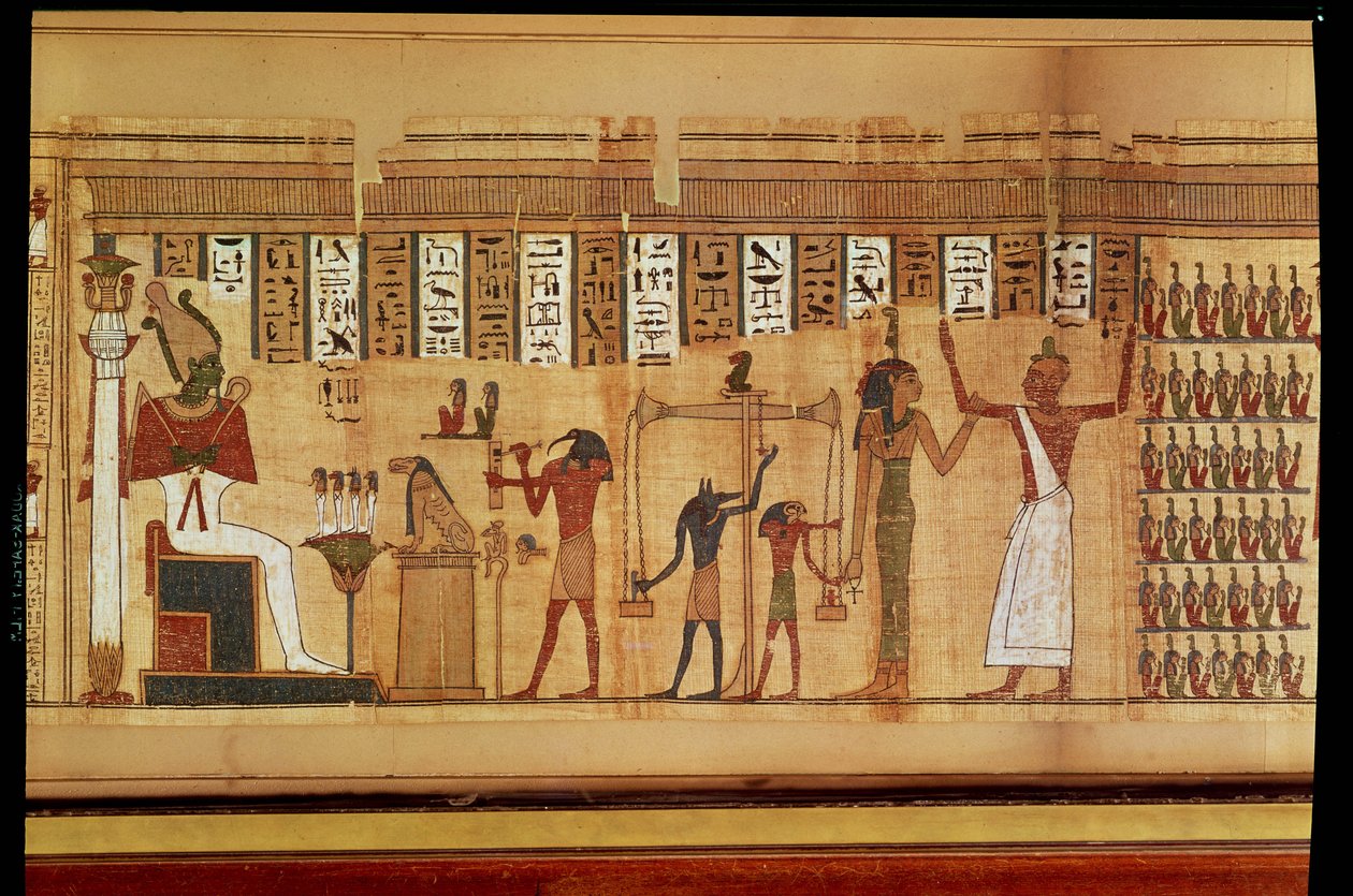 オシリスの審判、死者の書からの詳細、後期（パピルス） 作： エジプト第30王朝