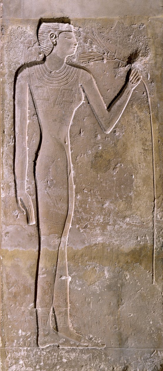 蓮の花の臭いがする女性を描いた柱、旧王国、2423-2263 BC 作： エジプト第5王朝