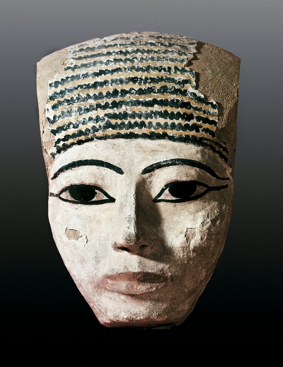 古代エジプト。エジプトの石棺のための肖像。17～12世紀頃のJC。多色刷りの木彫品。モンセラットのモニストル、モンセラット博物館。 作： エジプトのエジプト人