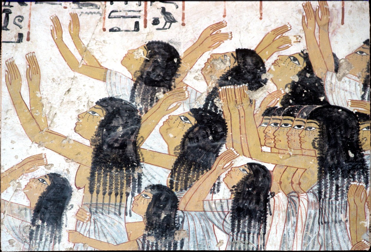 古代エジプト、壁画、葬列の中で泣き叫ぶ女性たち、ラモセの墓、テーベ 作： エジプトのエジプト人