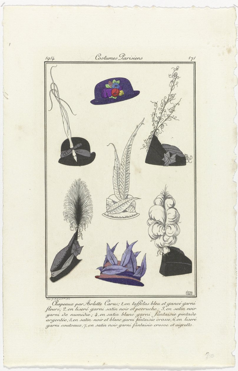付属品 Journal des Dames et des Modes、パリの衣装、1914年、No. 171：アルレットの帽子 (...) 作： アイガー