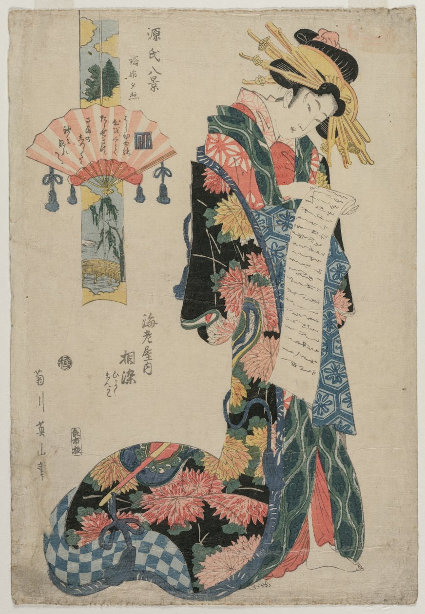 えびやの遊女愛染シリーズ源氏物語八景からc 1800年代後半。 作： 菊川栄山