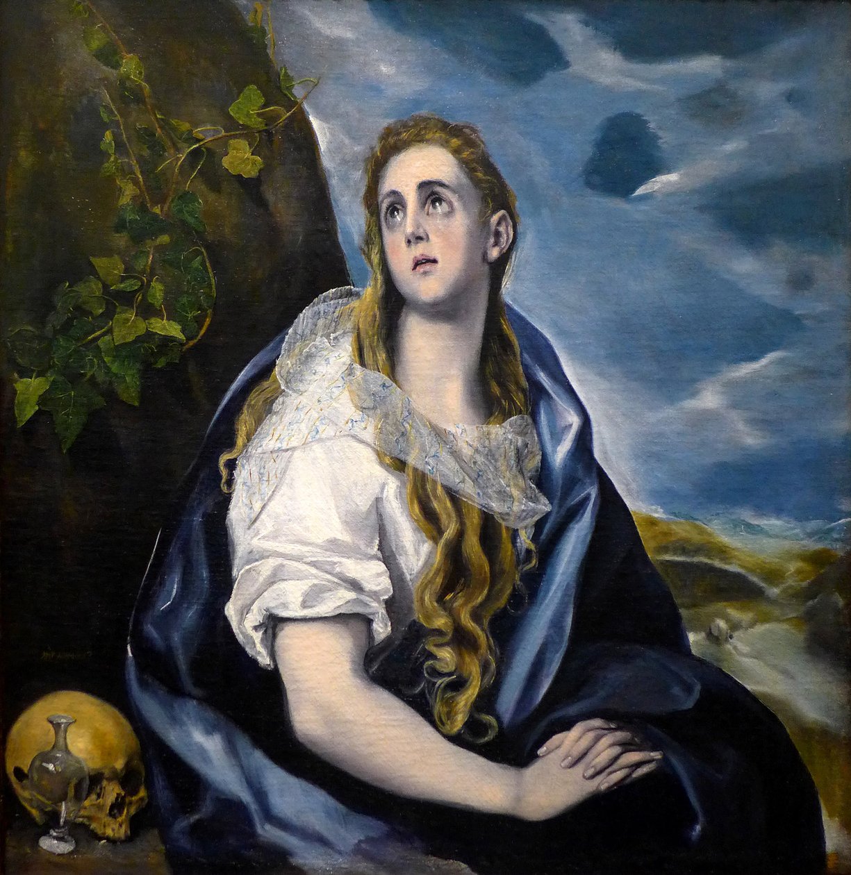 Heilige Maria Magdalena Büßerin, Gemälde (Öl auf Leinwand um 1584, vanitas) von Domenikos Theotokopoulos genannt El Greco (1541-1614) von El Greco