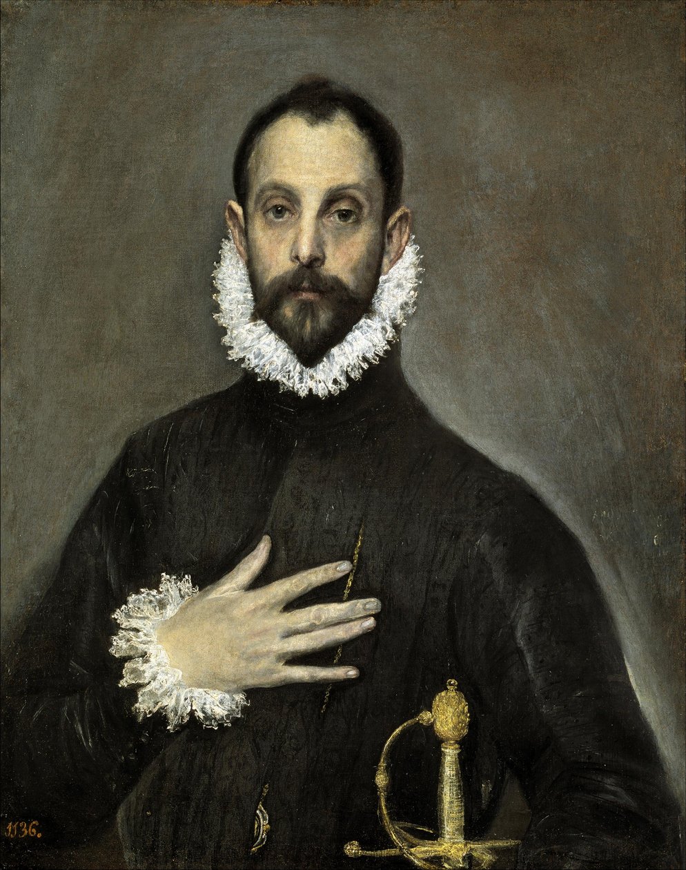 スペイン語  El caballero de la mano en el pecho 胸に手を当てた貴公子 作： エルグレコ