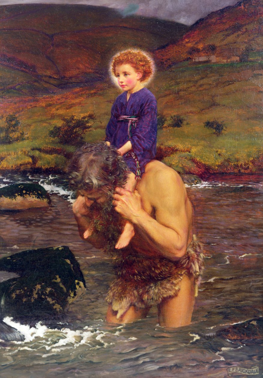 キリストの子供を運ぶ聖クリストファー（キャンバスに油彩） 作： エリナーフォーテスキュー-ブリックデール