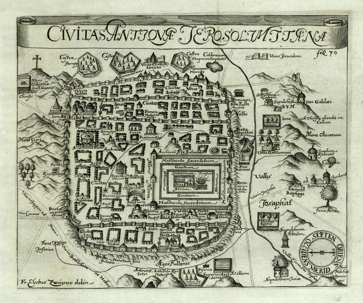 エルサレムの地図、1661年 作： エレクトス・ツウィナー