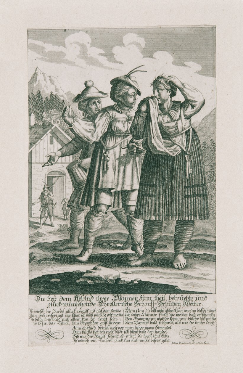 1703 年のチロルの防衛: Tyrollerische Scharff-Schützen の女性たち 作： エリアス・ベック