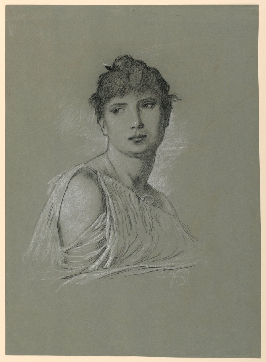 デッサン、若い女性の肖像画、1885年頃 作： エリフ・ヴェダー