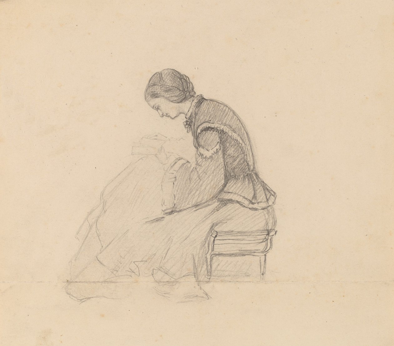 読書する少女の習作、c。 1858年。 作： エリフ・ヴェダー