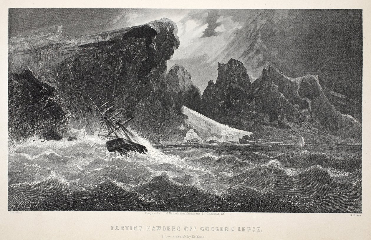 Godsend Ledgeからの別れの大綱、ジョン・フランクリン卿を求めての2番目のグリンネル遠征のイラスト...」、1856年 作： エリシャ・ケント・ケイン