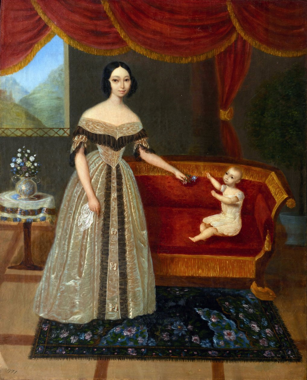 Elizaveta Andreevna Yurievich (1809-1858) と息子 Nikolai (1837 年生まれ) の肖像、匿名。 キャンバスに油彩 作： Elizabeta Andreevna Yurievich