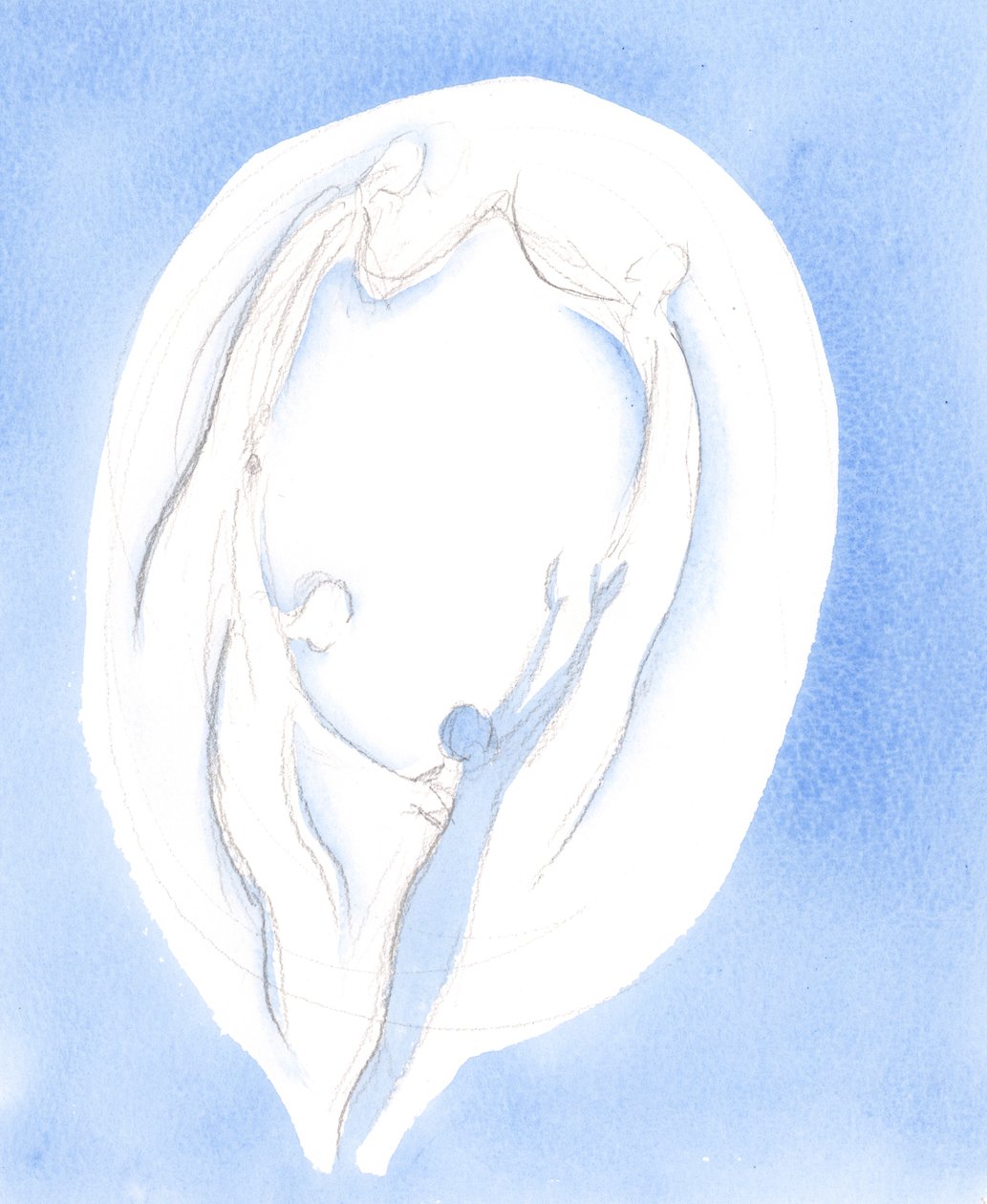 告解、赦免、祈り、懺悔の後、私は、主の説明どおり、三位一体の「踊り」の中に引き上げられた自分に気づいた 2005年 （紙に水彩画） 作： エリザベス・ワン