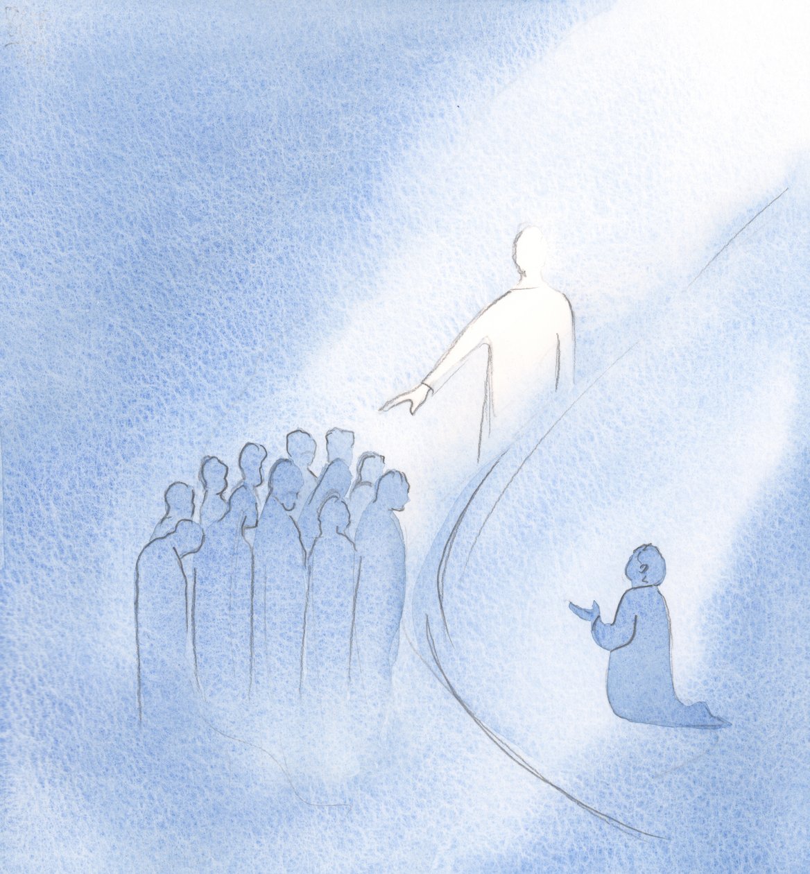 キリストが私の魂に入ったとき、彼は彼の手を差し出し、私が祈りの中で抱きしめているすべての愛する人たちを祝福しました。、2000年（紙にw - c） 作： エリザベス・ワン