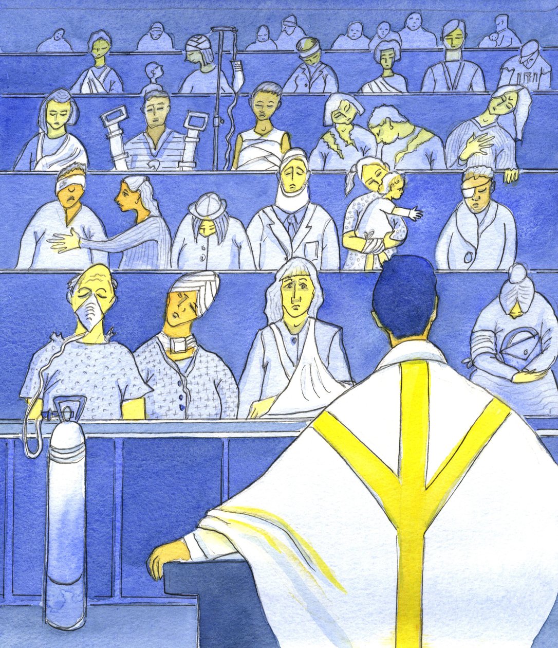 司祭がミサで説教し教える準備をしている彼の会衆を見るとき、彼は彼らがどれほど困窮しているのかを覚えておくべきです、2001年（紙にw - c） 作： エリザベス・ワン